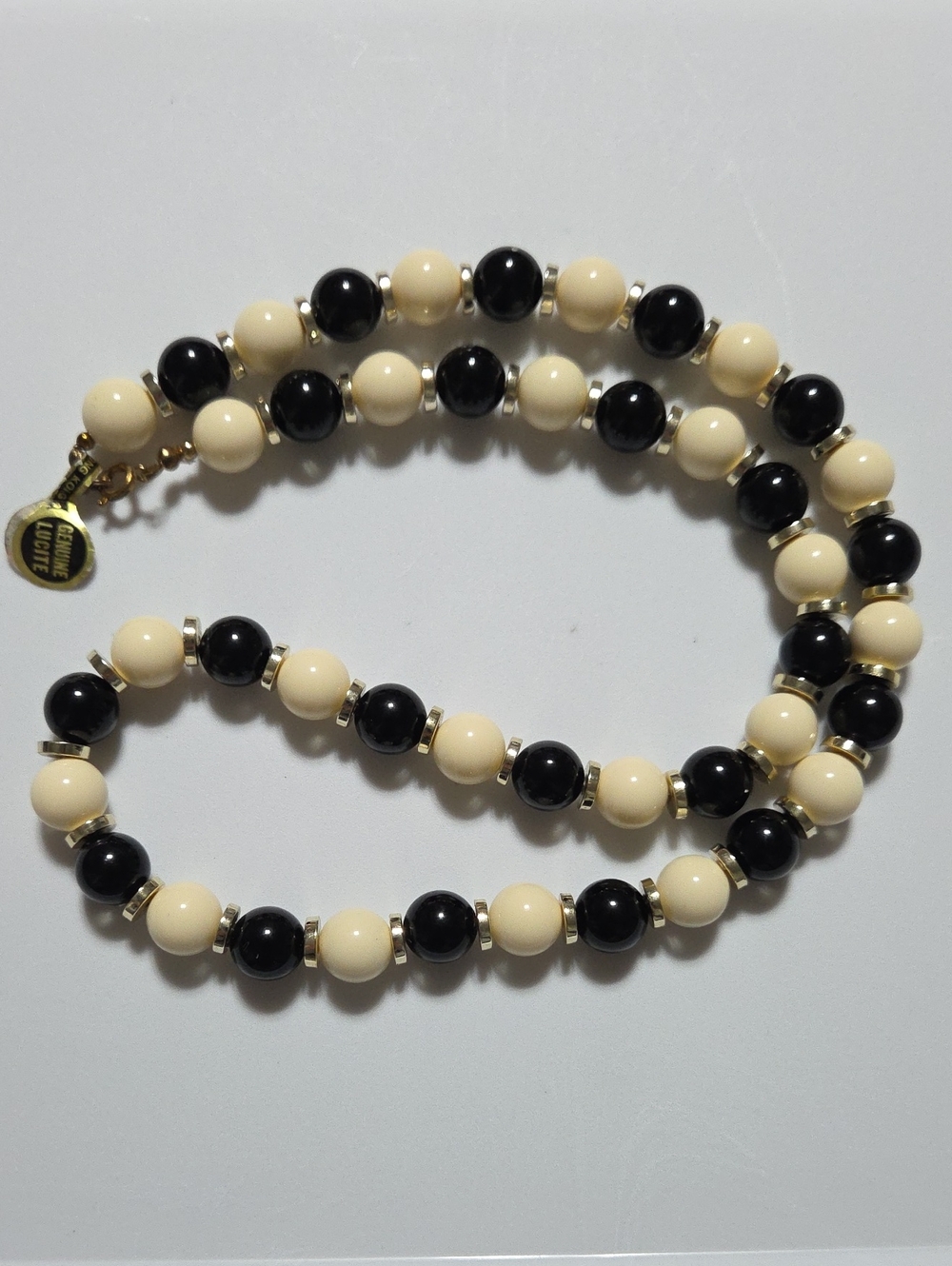 Vintage Black Ivory Lucite Beaded Necklace Two Tone Statement Jewelry